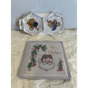 MCG Textiles Christmas Cross Stitch Kit Santa Hot Plate & Angel Coasters Set 3